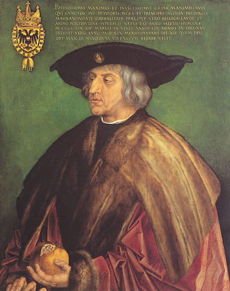 Portrat des Kaisers Maximilians I. vor grunem Grund